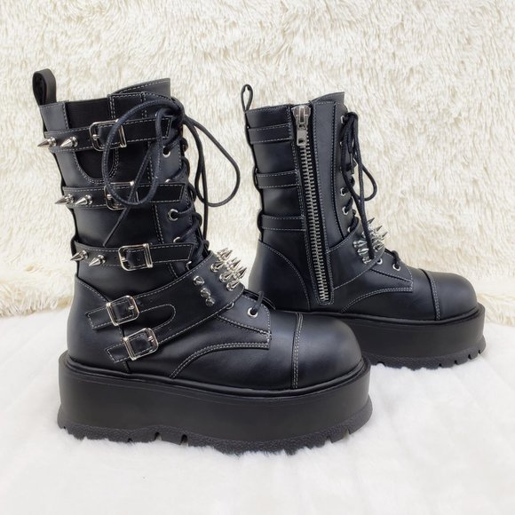 Men's Spiked Strap Goth Punk Platform Boots Slacker 165 - Picture 10 of 16